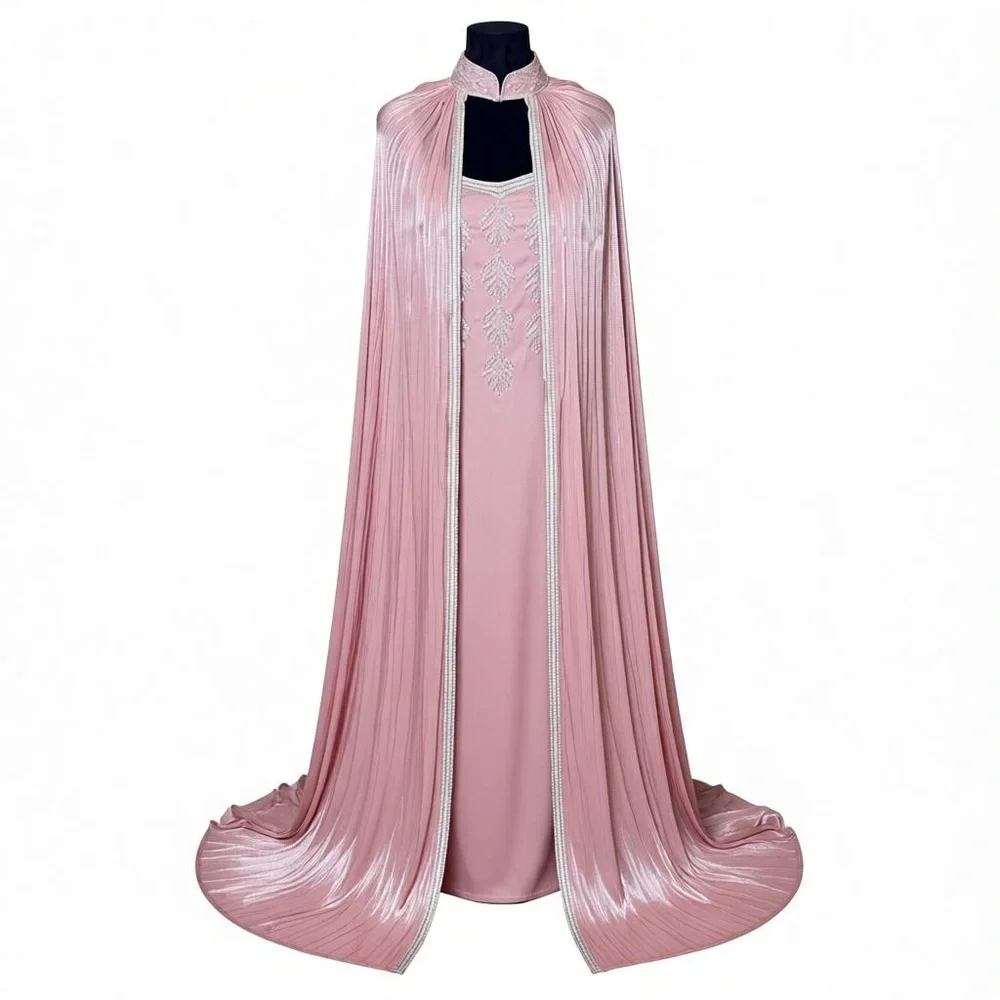 Elegant Pink Cape Dress – Luxury Occasion Wear - Picture 2 of 7